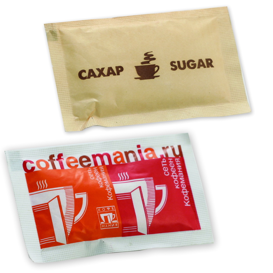 Порционный сахар в пакетиках с лого